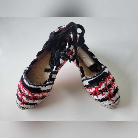 Aquazzura Coraline Lace-up Embroidered Striped Tweed Espadrilles Flat Shoes 36 - Picture 1 of 6